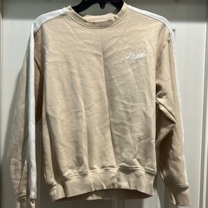 PINK Victoria's Secret Cozy Tan and White Crewneck Sweater
